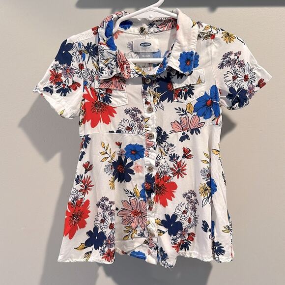 Old Navy Baby Girl 18-24 Month White Floral Collared Dress - Picture 1 of 8